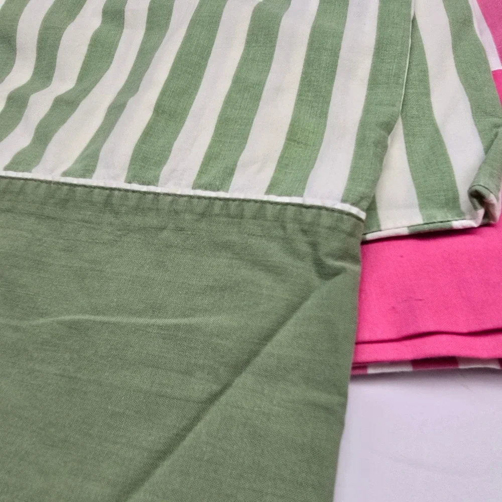 Vintage Cannon Pequot Pink Sheet Green Stripe Floral Pair Pillowcases Cottage